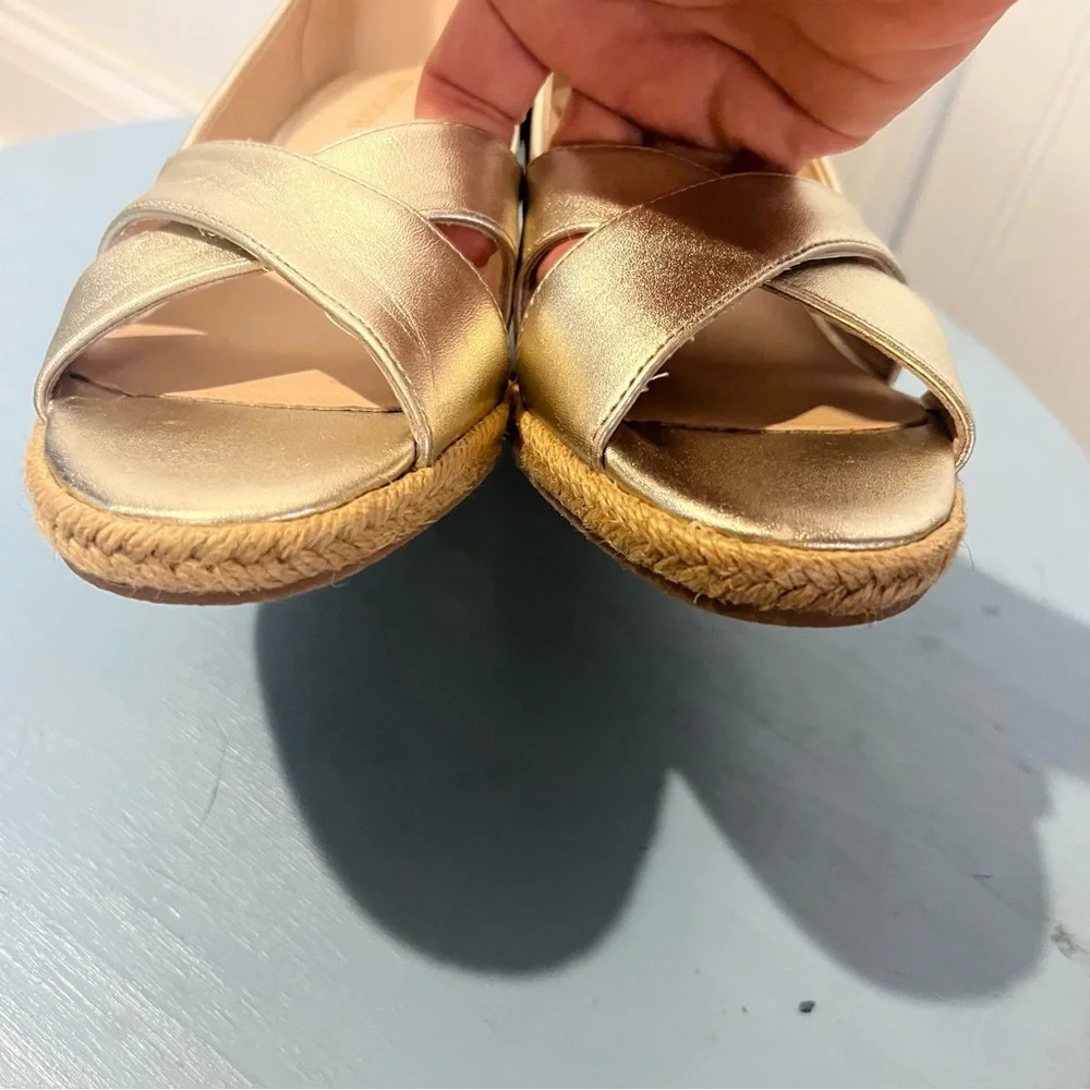 Jack Rogers Palmer Crisscross Wedge Espadrille Sandals in Metallic Gold size 7.5